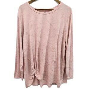 Massini Blush Pink Floral Embossed Knot Front Top Womens Size 2X Long Sleeve